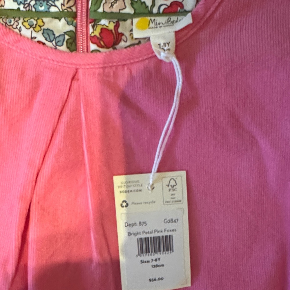 Mini Boden Bright Petal Pink Foxes Dress with Floral Lining - Picture 2 of 4